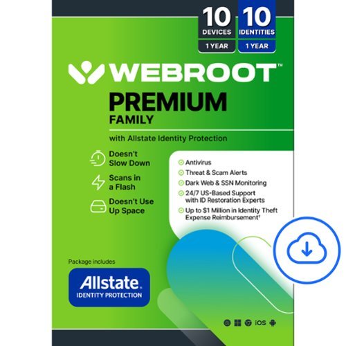  Webroot - Premium Family Antivirus Protection (10 Device) with Allstate Identity Protection (10 Identities) - Android, Apple iOS, Chrome, Mac OS, Windows [Digital]