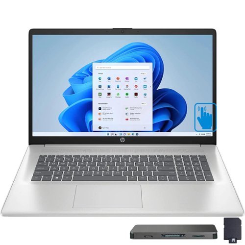 HP - 17.3" HD+ Touchscreen Laptop,AMD Ryzen 5 7430U,8GB RAM,1TB SSD+160GB Dock Set,AMD Radeon Graphics,Win 11 - Silver-Front_Standard 