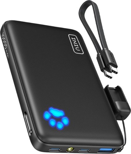 INIU - Portable Charger, Compact 10000mAh PD 45W Power Bank with Lanyard USB-C Cable for iPhone, Samsung, Pixel, iPad etc - Black