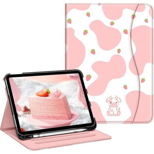 Kitcheniva - iPad 10th Generation 2022 Case With Stand And Pocket 10.9'' Pink Cow - Strawberry Cow-Front_Standard 