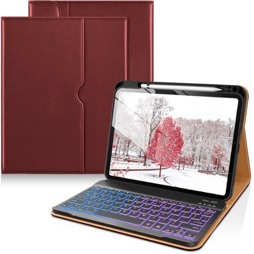 DTTO - Detachable Backlit Keyboard Case for iPad 11th/10th Gen (2025/2022) - Leather Cover w/ Pencil Holder & Pocket - Burgundy Red-Front_Standard 