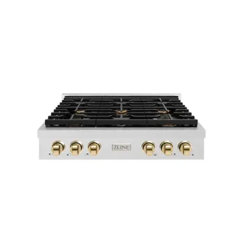 Front. ZLINE - ZLINE 36 in. Autograph Paramount Gas Rangetop with Gold Accents (SRTSZ-36-G) - Stainless Steel.