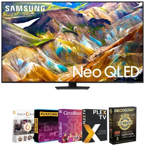SAMSUNG Neo QLED TV

- PLEX TV
- Groxker TV
- FLIXFLING
- DAILY BUR
- DECOGEAR CPS BUNDLE
- 12 MONTH CPS PROTECTION
- EXCLUSIVE DECO CABLES GEAR HDMI 2 PLAN PREMIUM PROTECTION
- STREAM SMARTER
- Be a better you