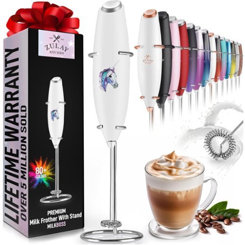 Zulay Kitchen - Powerful Milk Frother Handheld Foam Maker for Lattes by Milk Boss - Unicorn White-Front_Standard 