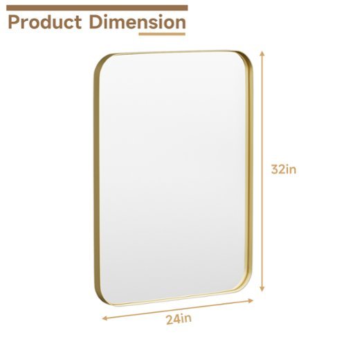 LOVMOR Tempered Glass Rounded Rectangle Framed Wall-Mounted Bathroom Vanity Mirror - 24 x 32 - Gold BUY IN MIDDLE EAST