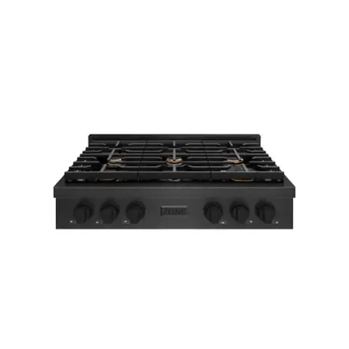 Front. ZLINE - ZLINE 36 in. Paramount Gas Rangetop with 6 Brass Burners and Porcelain Cooktop in Black Satin Steel (SRTBS-BR-36) - Black Satin Stainless Steel.