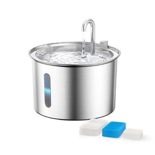 Oneisall - 2L 67oz Automatic Cat Water Fountain Food Grade Pet Fountain with 3 Filters Visual Window BPA Free - Stainless Steel-Front_Standard 