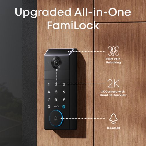 eufy FamiLock S3 Max WiFi Replacement Deadbolt with 2K Video Doorbell and Palm Scanner - Gray GLOBAL SHIPPING