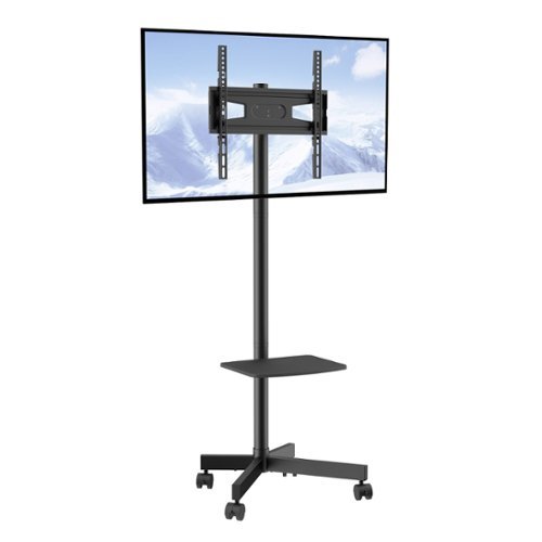 Glintex - Mobile TV Stand Cart for 23–60" TVs, Adjustable Height, Rolling Floor Stand with Tray and Wheels for Home or Office - Black-Front_Standard 