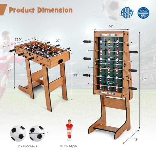 Costway Foldable Football Table Space Saving Soccer Game Indoor Sports for Party Bar - Natural SHOP ONLINE