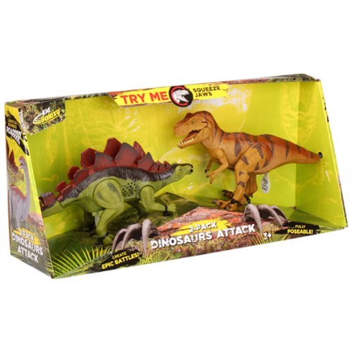 Kid Galaxy : 2 Dinosaur Attack Figures W/ Lights & Sounds (Stegosaurus & T Rex) GLOBAL SHIPPING