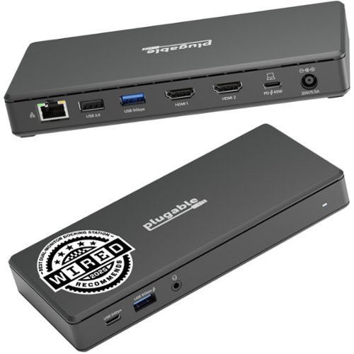 Plugable - USB C Docking Station Dual Monitor 2 HDMI Ports, Power Delivery Dock Dual 4K Monitor for Windows, ChromeOS - Black-Front_Standard 