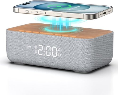Dazzed Corner - Alarm Clock Radio with Wireless Charging,Dimmable Digital Clock - Gray-Front_Standard 