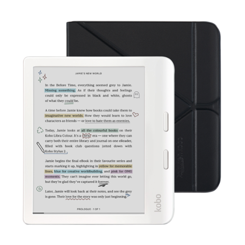 Kobo - Libra Colour eReader (White) with Bundle - 2024 - Black SleepCover-Front_Standard 