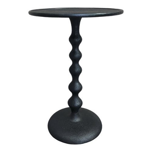 Manhattan Lane - Shae 22 Inch Round Side End Table, Hammered Texture, Turned Pedestal Post - Black-Front_Standard 