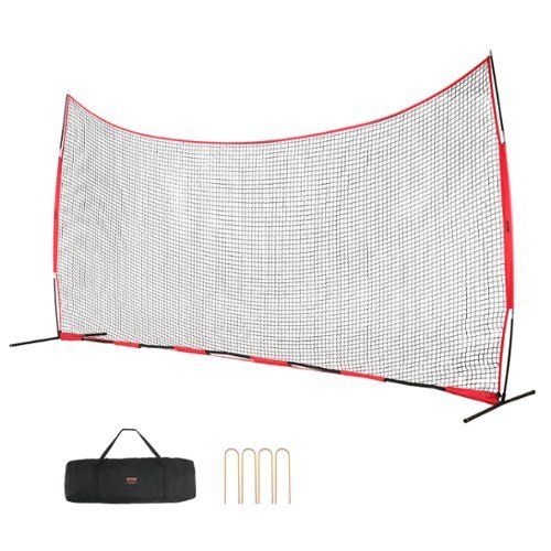 VEVOR - Barricade Backstop Net, 20x10 ft Ball Sports Barrier Netting, Portable Practice Equipment with Carry Bag - Red-Front_Standard 