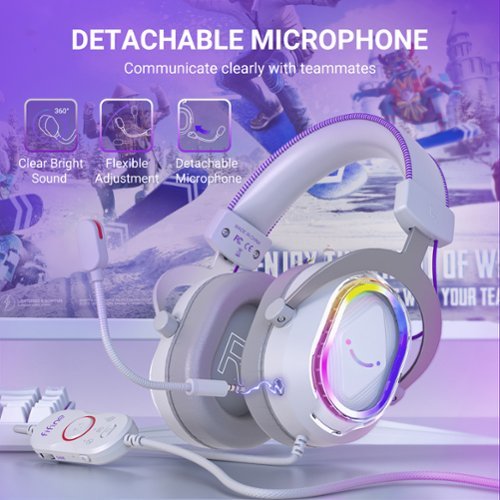 FIFINE USB Wired Gaming Headset: RGB, 7.1 Surround Sound, Detachable Mic, Over-Ear Soft Ear Pads for PC, Mac, PS5/PS4 - White BUY ONLINE