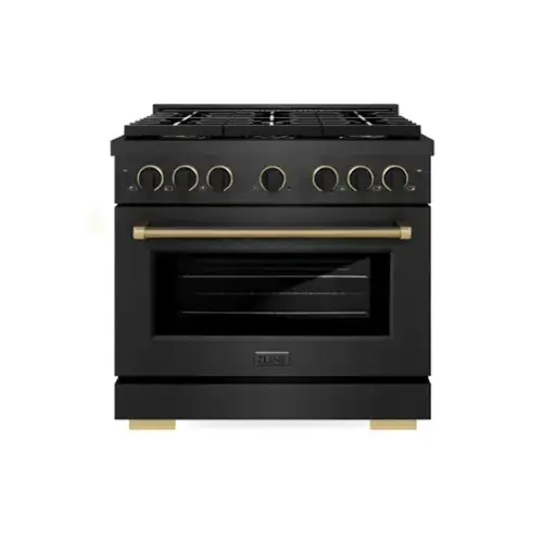 Front. ZLINE - Designer 36 in. 5.2 cu. ft. Manual Clean Freestanding DuoPro Gas Range in Black Satin with Black and Bronze Accents - Black Satin Stainless Steel.