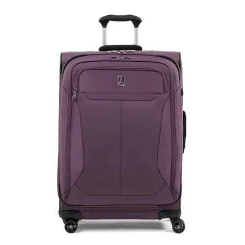 Front. Travelpro - Tourlite Softside Expandable Luggage 25" Checked Spinner - Deep Purple.
