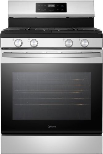 Midea - 6.1 cu. ft. 4-Burner 30" Freestanding Gas Range with Steam Clean, Weighted Control Knobs - Stainless Steel