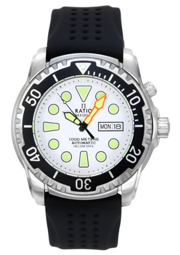 RATIO - FreeDiver Version 02 Helium Safe 1000M Sapphire Automatic White Dial 1068HA90-34VA-WHT-V02 Men's Watch - Black and white-Front_Standard 