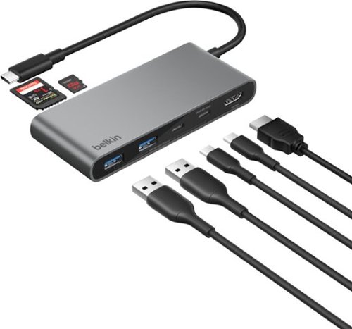 Belkin - 7-Port Hub w/ 4K HDMI Display with 60Hz, 100W Power Delivery, Fast Data Transfer 5Gbps, USB-C Multiport Adapter - Space Gray