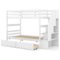 Costway - Twin Over Twin Bunk Bed with Storage Stairs & Drawers Full-length Guardrails - White-Front_Standard