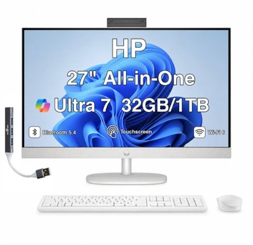 HP - Upgraded - 27 All-in-One 27 FHD Display (Ultra 7-255U, 32GB, 1TB SSD, Intel Graphics, WiFi 6, Webcam, Win 11 Pro) w/USB Hub - Shell White-Front_Standard 