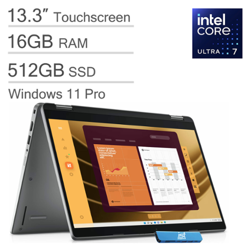 Dell - Upgraded - Latitude 5350 5000 2-in-1 Laptop - 13.3" FHD Touchscreen - Intel Core Ultra 7 - 16GB Memory - 512GB SSD - Windows 11 Pro - Gray-Front_Standard 