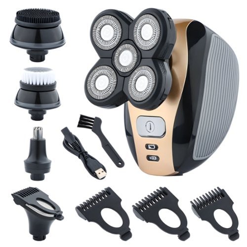 Kitcheniva - 5-in-1 Rotary Electric Shaver 4D Rechargeable Hair Beard Trimmer Razor - Black/Gold-Front_Standard 