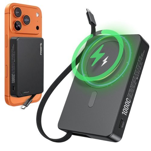 Esoulk - 10000mAh Magsafe Magnetic Power Bank Portable Charger With USB-C Built-In Cable Compatible with iPhone 17 Pro Max - Black-Front_Standard 