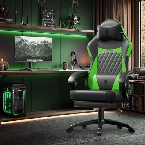 Dowinx - Ergonomic Gaming Chair with Pocket Spring Cushion and Massage Lumbar Support, High Back PU Leather Office Chair - Green-Front_Standard 