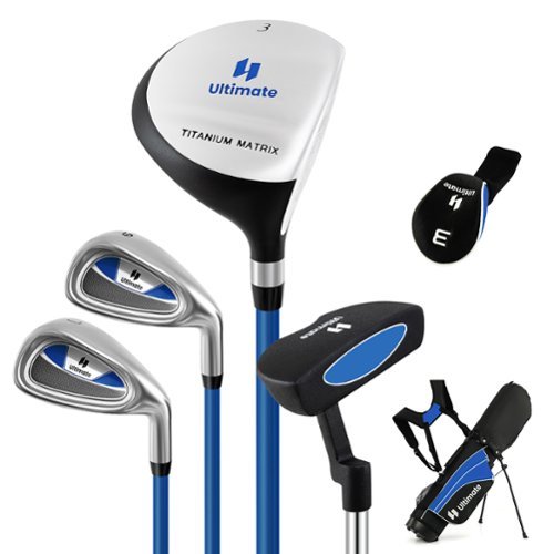 Gymax - 28'' Portable Junior Complete Golf Club Set for Kids Age 8+ Set of 5 - Blue-Front_Standard 