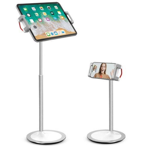 Purely - Adjustable Phone and Tablet Stand with 360 Degree Rotation Weighted Base Black - White-Front_Standard 