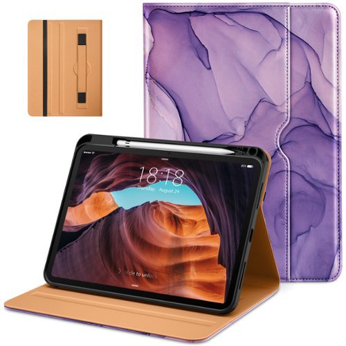 DTTO - Case for iPad 11th Gen 11" 2025 (A16) & 10th Gen 10.9" 2022, Leather Folio Cover with Pencil Holder & Auto Wake/Sleep - Purple Marble-Front_Standard 