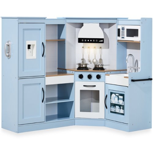Best Choice Products - Pretend Play Corner Kitchen, Interactive Wooden Kids Set w/ Lights & Sounds - Coastal Blue-Front_Standard 