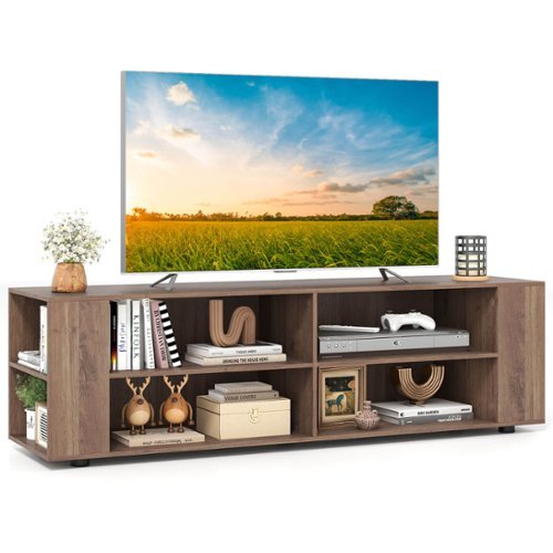 Costway - 59" Wood TV Stand Console Storage Entertainment Media Center with Shelf Grey - Gray-Front_Standard 