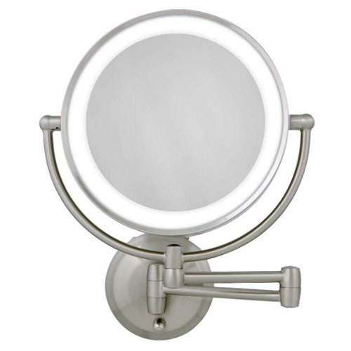 Zadro - LED Lighted Wall Mounted Makeup Mirror with 10X/1X Magnifications & Extendable Arm - Satin Nickel-Front_Standard 