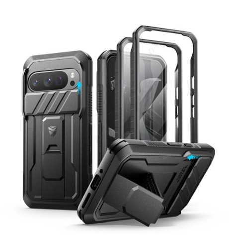 dexnor - Full-Body Cases for Google Pixel 9 Pro with Camera Cover, Built-in Screen Protector & Kickstand - Black-Front_Standard 