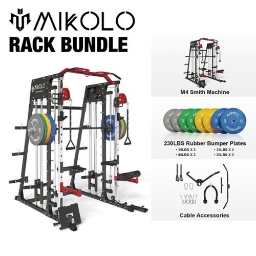 Mikolo - Smith Machine, 2200 lbs Power Rack Cage with Cable Crossover, Weight Bar, Barbell Holders and Other Attachments - Red-Front_Standard 