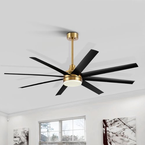 Breezary - 65-Inch Ceiling Fan with 8 ABS Blades, 6-Speed DC Motor, Remote Control with Timer, 2 Downrods, Light/No-Light Options - Gold and Black (With Light)-Front_Standard 
