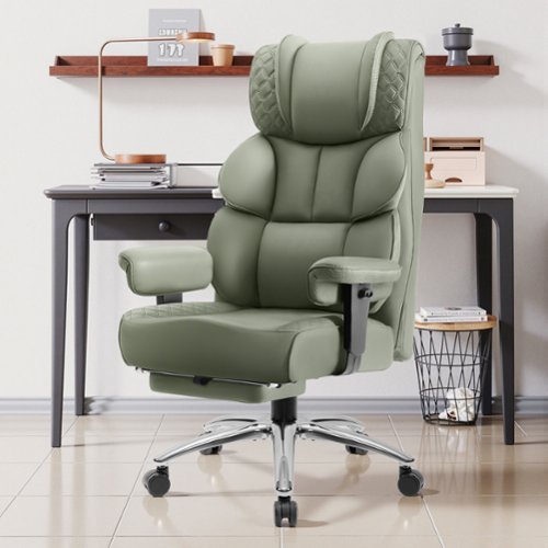 Brick Attic - Big and Tall Ergonomic Office Chair, Wide Executive Leather Reclining Gaming Chair with Footrest - Green-Front_Standard 