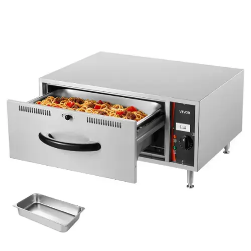 Front. VEVOR - Commercial Electric Drawer Warmer,Single-Drawer Stainless Steel Food Warmer,Freestanding Standard Warming Drawer Cabinet - Silver.