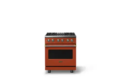 Front. Viking - 30"W. 4 Burner Pro5S 4.7 Cu. Ft. Freestanding Sealed Dual Fuel Convection LP Range-Spiced Cider/Brushed Brass - Spiced Cider.