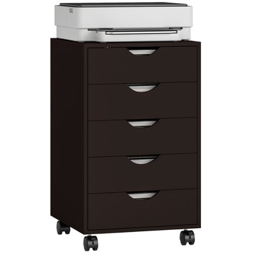 Homcom - 5 Drawer File Cabinet Storage Organizer Filing Cabinet with Nordic Minimalist Modern Style & Wheels-Front_Standard 