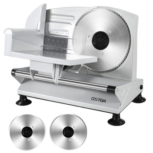 OSTBA - 150W Meat Slicer with two 6.7" removable blades, adjustable 0-15mm, easy to clean, for meat, cheese, bread, home use - Silver-Front_Standard 