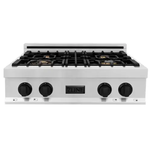Front. ZLINE - ZLINE Autograph 30 in. Legacy Rangetop w/ 4 Burners and Matte Black Accents - Stainless Steel.