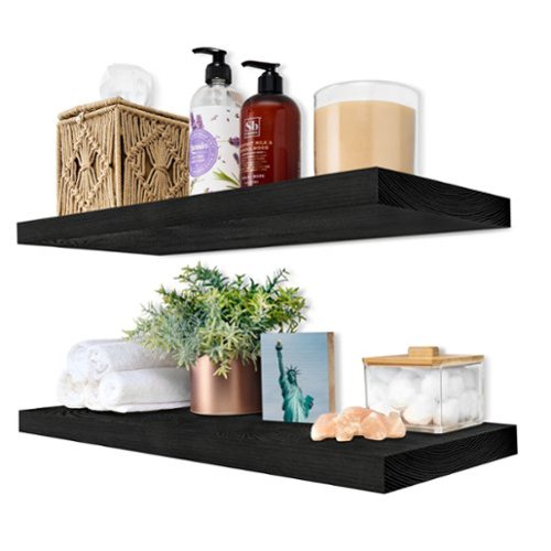Sorbus - 2 Pack 24" Solid Wood Floating Shelves - for Bathroom Decor, Books, Bedroom & Living Room - Black-Front_Standard 