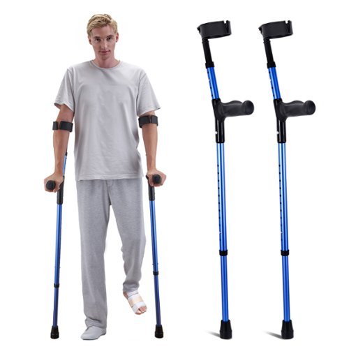 VEVOR - Forearm Crutches for Adults, 11-Level Height Adjustable Walking Crutches with 4-Level Upper Cuff - Arm : black ;Handle : black ;Aluminum tube: blue-Front_Standard 