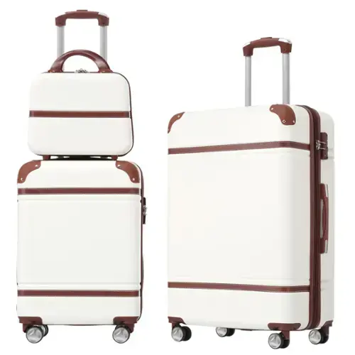 Front. Ecooso - Hardshell Luggage Sets 3 Pieces 20"+24" Luggages and Cosmetic Case Spinner Suitcase with TSA Lock  Lightweight - White.